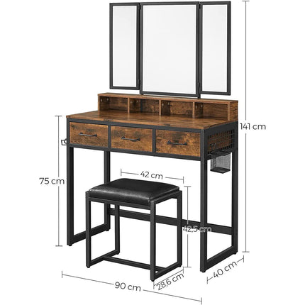 Kosmetinis staliukas, 3 veidrodžiai + 3 stalčiai + kėdutė RVT004B01 - Beauty Kit