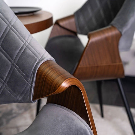 Krėslas DAKOTA, riešuto spalvos/pilkas aksomas - Beauty Kit