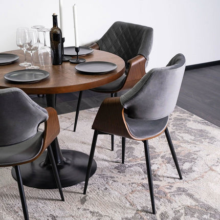 Krėslas DAKOTA, riešuto spalvos/pilkas aksomas - Beauty Kit