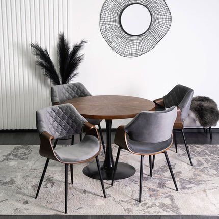 Krėslas DAKOTA, riešuto spalvos/pilkas aksomas - Beauty Kit