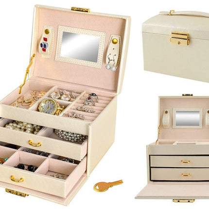 BeautyKit smėlio spalvos papuošalų dėžutė – elegantiška talpykla juvelyriniams dirbiniams profesionalioje studijoje