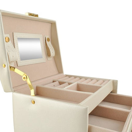 BeautyKit smėlio spalvos juvelyrinė dėžutė – estetiškas ir praktiškas papuošalų saugojimo baldų akcentas salonui