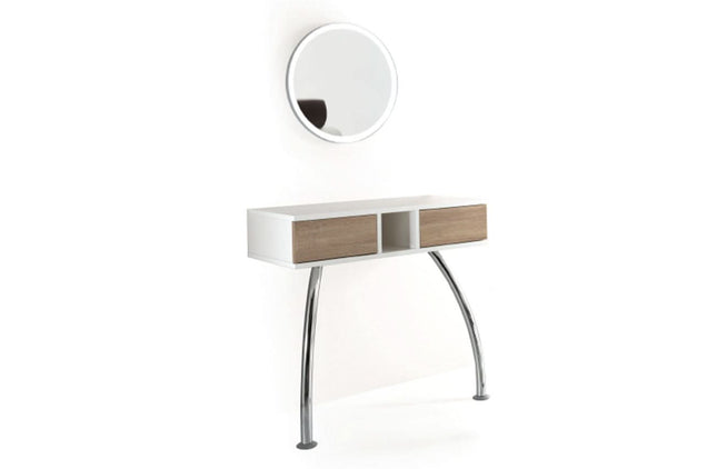 Makiažo konsolė su LED veidrodžiu Make Up Cromo, baltai ruda spalva