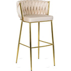 Makiažo kėdė FLORES 2 Cream Velvet smėlio spalvos aksomas, auksinės spalvos kojos - Beauty Kit