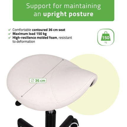 Meistro kėdutė balno tipo HABYS LUMO Comfy Base k501, balta – iš arti