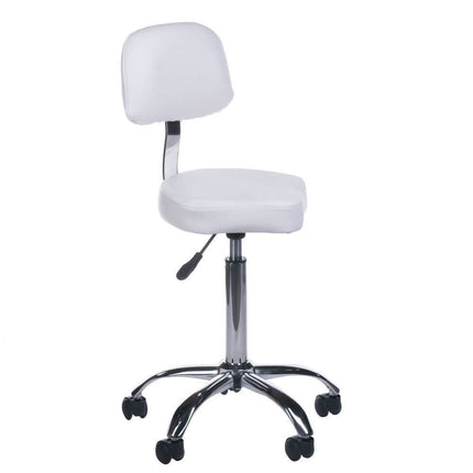 BS meistro kėdutė su atlošu BH-7268 balta – ergonomiška sėdima vieta kosmetologijos kabinetui
