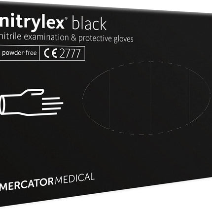 Vienkartinės nitrilinės pirštinės MERCATOR Nitrylex Black, L dydis, juodos sp., be pudros, 100 vnt.