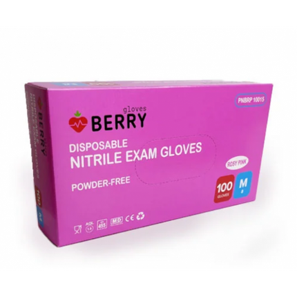 Vienkartinės nitrilinės pirštinės Berry Rosy M, rožinės