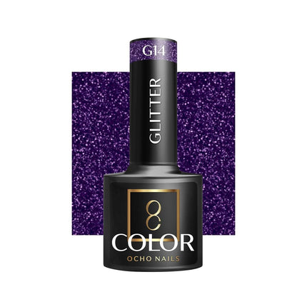 OCHO NAILS hibridinis nagų lakas Glitter G14 5g – blizgučių spalvotas lakas profesionaliam manikiūrui