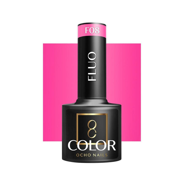 OCHO NAILS hibridinis nagų lakas FLUO F08 5g – ryški fluorescentinė spalva manikiūrui ir pedikiūrui