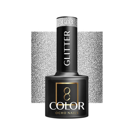 OCHO NAILS hibridinis nagų lakas GLITTER G03 5g su blizgučių efektu – profesionalus manikiūro lakas nagų stilistams