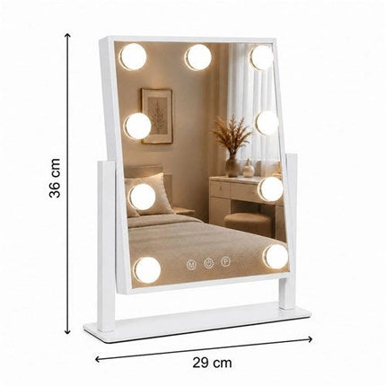 Pasukamas veidrodis su LED apšvietimu HOLLYWOOD 29x36cm – detalės