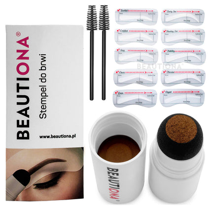 Набор для оформления бровей - темно-коричневый штамп, трафареты, кисточки, 2 шт.