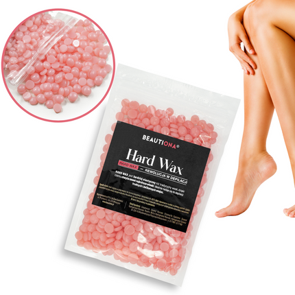 Kietasis depiliacijos vaškas granulėmis PINK, 100 g, Beauticons, naudojant išilginę dėmę