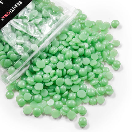Kietasis depiliacijos vaškas granulėmis GREEN, 100 g, tvirtas vaškas šakutėmis, žalia spalva