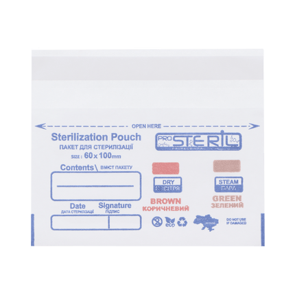 PRO STERIL sterilizavimo vokai su vidiniais indikatoriais, 60x100 mm., 100 vnt., balti - Beauty Kit