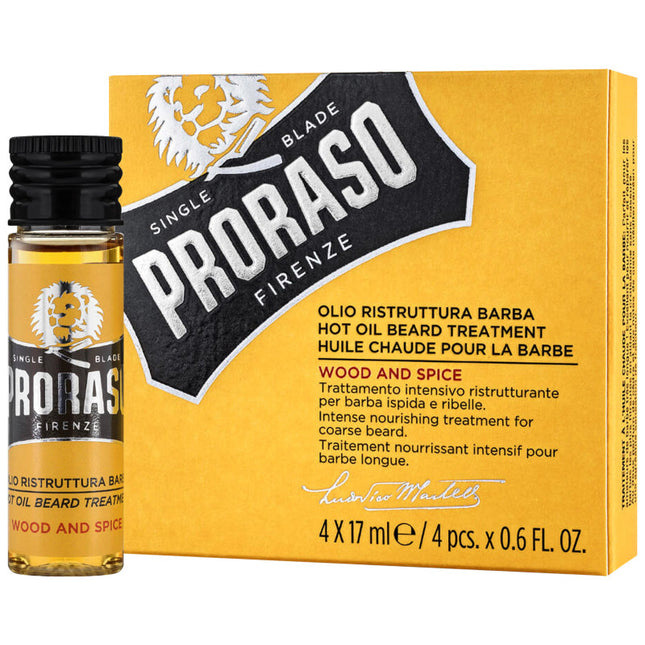 Proraso Wood & Spice Oil Beard karštas aliejus barzdos priežiūrai 4x17ml