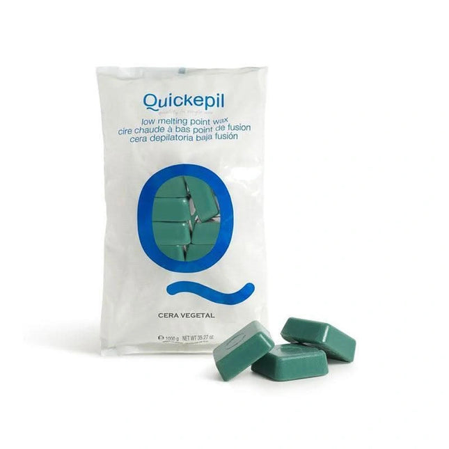 QUICKEPIL kietasis depiliacinis vaškas be juostelių GREEN 1 kg – bičių vaško formulė plaukų šalinimui iki šaknų