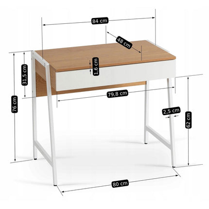 Rašomasis stalas MORI, ąžuolas/baltas - Beauty Kit