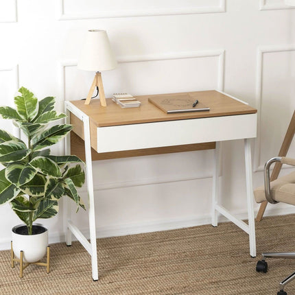 Rašomasis stalas MORI, ąžuolas/baltas - Beauty Kit
