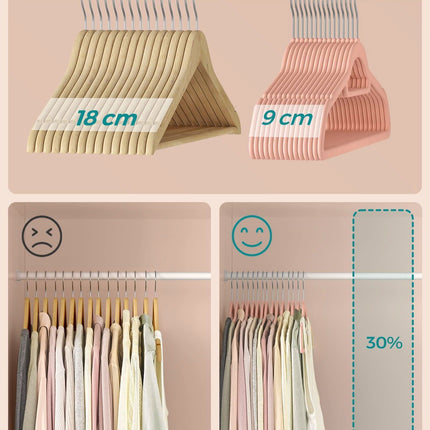 Rausvos aksominės pakabos CRF20PK, 20 vnt. - Beauty Kit