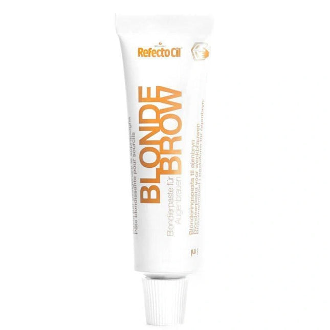 Eyebrow bleaching paste tube for blonde brows, beauty product on white background