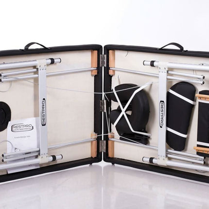 RESTPRO ALU 2 (L) juodas nešiojamas masažo stalas (kušetė) - Beauty Kit