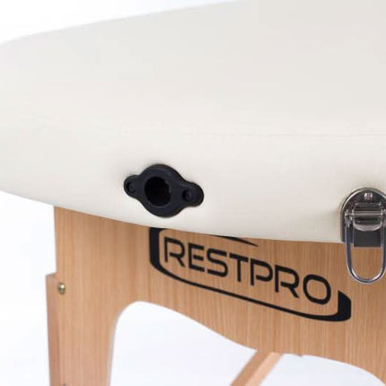 RESTPRO VIP OVAL 2 kreminiės spalvos nešiojamas masažo stalas (kušetė) - Beauty Kit