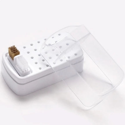 Frezos antgalių dėklas su dangteliu ir valymo šepetėliu, violetinis