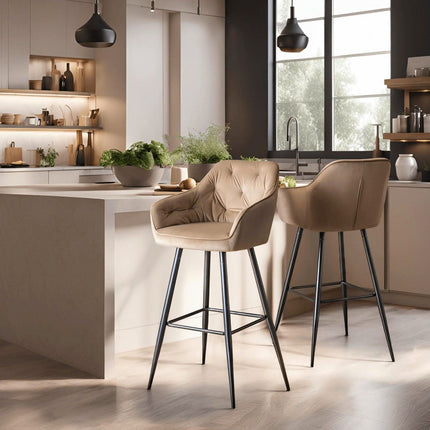 Salem baro kėdė su atlošu ir porankiais – smėlio spalvos aksomas - Beauty Kit