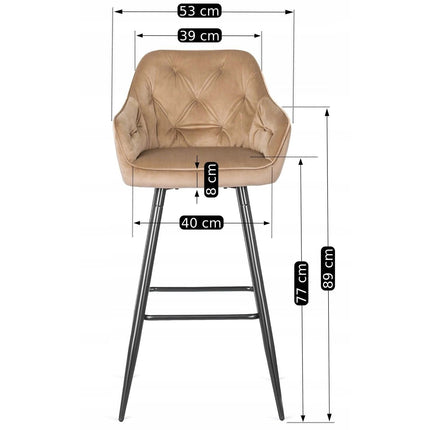 Salem baro kėdė su atlošu ir porankiais – smėlio spalvos aksomas - Beauty Kit