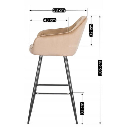 Salem baro kėdė su atlošu ir porankiais – smėlio spalvos aksomas - Beauty Kit