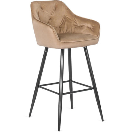 Salem baro kėdė su atlošu ir porankiais – smėlio spalvos aksomas - Beauty Kit