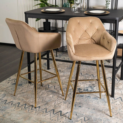 Salem baro kėdė su atlošu ir porankiais – smėlio spalvos/juoda - Beauty Kit