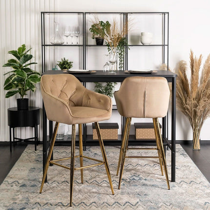 Salem baro kėdė su atlošu ir porankiais – smėlio spalvos/juoda - Beauty Kit