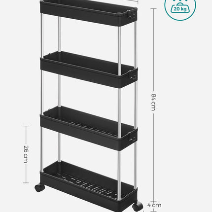Spintelė ant ratukų su 4 lentynomis KSC008B01, juoda - Beauty Kit