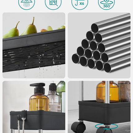 Spintelė ant ratukų su 4 lentynomis KSC008B01, juoda - Beauty Kit