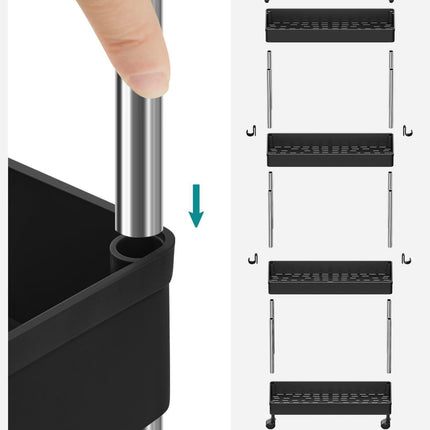 Spintelė ant ratukų su 4 lentynomis KSC008B01, juoda - Beauty Kit