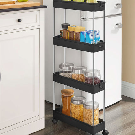 Spintelė ant ratukų su 4 lentynomis KSC008B01, juoda - Beauty Kit