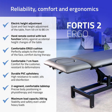 Fortis 2 ERGO Gray stacionarus stalas – patogi darbo vieta masažuotojui ir kineziterapeutui
