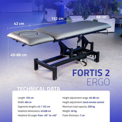 Habys Fortis 2 ERGO Gray – ergonomiškas stalo profilis sumažina masažuotojo nugaros apkrovą