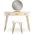 Kosmetinis staliukas SANDY su kėdute ir LED veidrodžiu, kreminis / auksinis