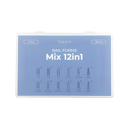 TOUCH Nail Tips viršutinės nagų formelės Mix 12in1, 288 vnt. - Beauty Kit