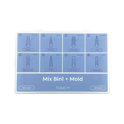 TOUCH Nail Tips viršutinės nagų formelės Mix 8in1 + formos, 288 vnt. - Beauty Kit