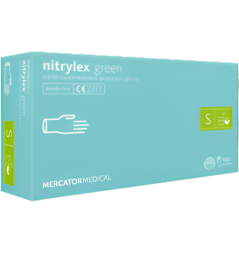 Vienkartinės nitrilinės pirštinės MERCATOR Nitrylex Green, S dydis, žalios sp., be pudros, 100