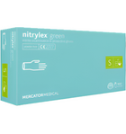 Vienkartinės nitrilinės pirštinės MERCATOR Nitrylex Green, S dydis, žalios sp., be pudros, 100