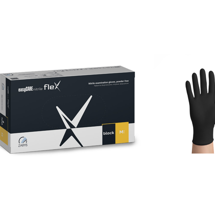 ZARYS easyCARE nitrile fleX nitrilinės vienkartinės pirštinės be pudros, juodos, M dydis, 100 vnt.