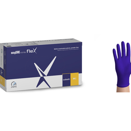 ZARYS easyCARE nitrile fleX nitrilinės vienkartinės pirštinės be pudros, kobalto mėlynos, 100 vnt.