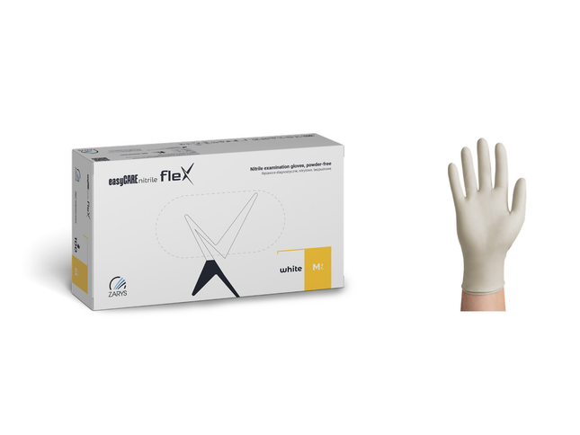 ZARYS easyCARE nitrile fleX nitrilinės vienkartinės pirštinės be pudros, baltos, M dydis, 100 vnt.
