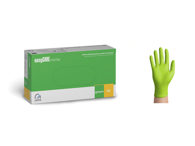 ZARYS easyCARE nitrilinės vienkartinės pirštinės be pudros, žalios, M dydis, 100 vnt.
